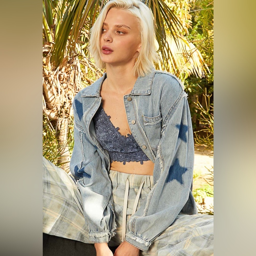 ⚡️ POL “ Indigo Star “ Denim Star Print Jacket | Denim Blue - Last One